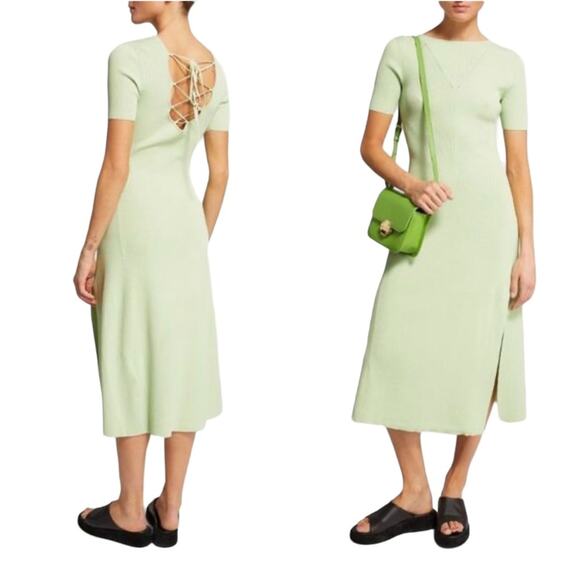 NWT! Maje Rib-Knitted Fitted Scoopback Midi Dress - Large (MSRP: $415) - Picture 2 of 16